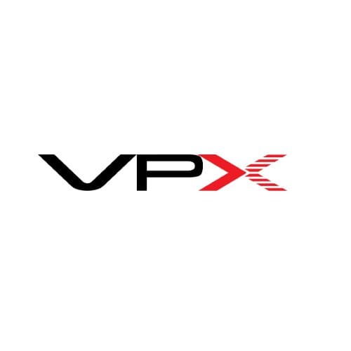 VPXのロゴ、モダンでエネルギッシュなレッドとブラックデザイン.